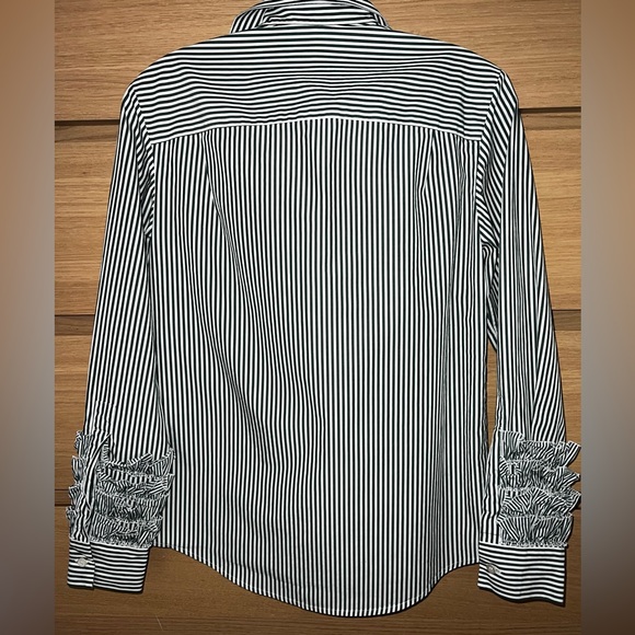 Alexa Chung Green and White Striped Ruffle Button-down Shirt 100% cotton US 2 - Picture 7 of 15